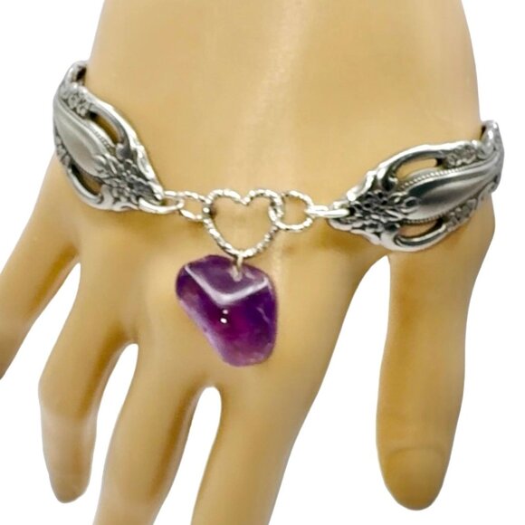 Vintage Spoon Bracelet from Distinction Collection by Oneida with Amethyst Charm - Picture 6 of 14